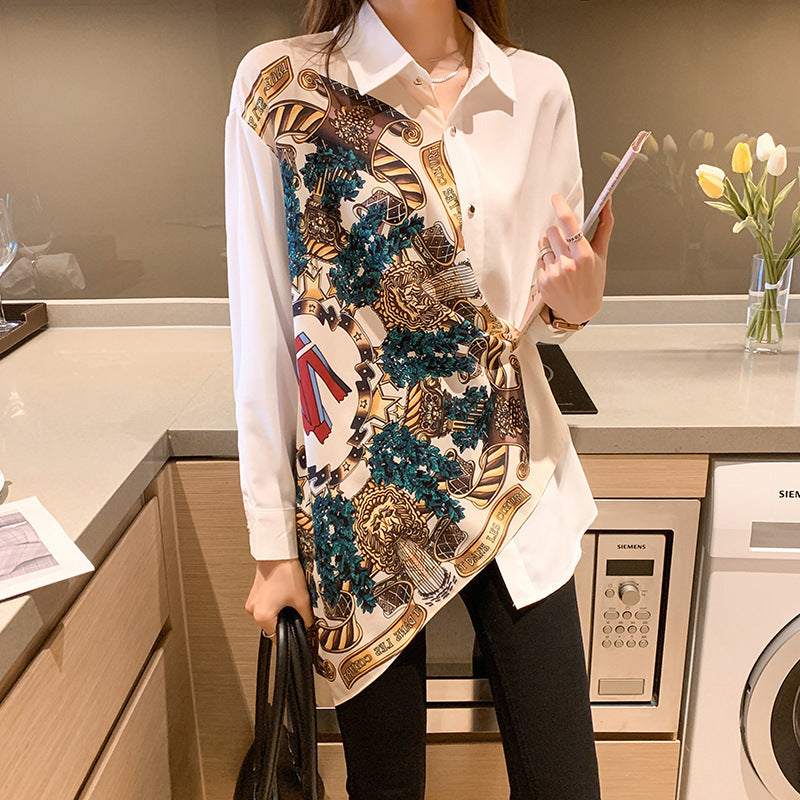 Printed Loose, Irregular Collared Shirt