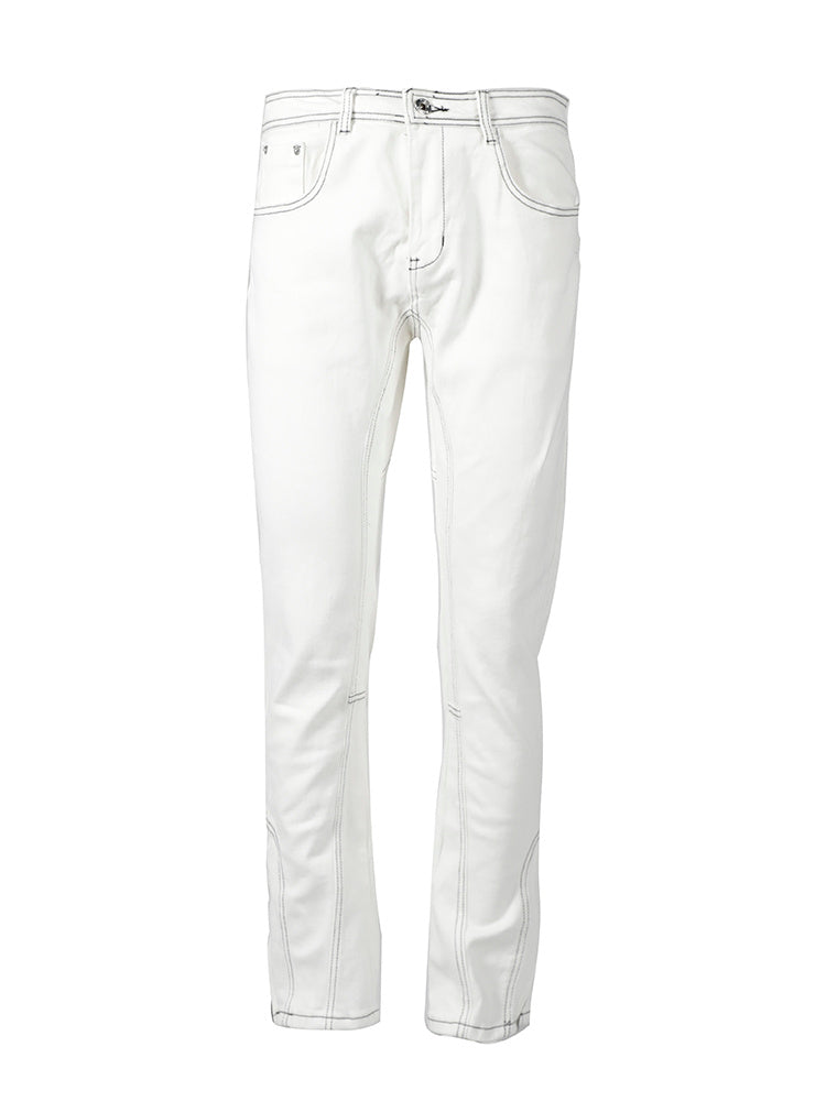 Flared White Jeans With Contour Line Split Zipper