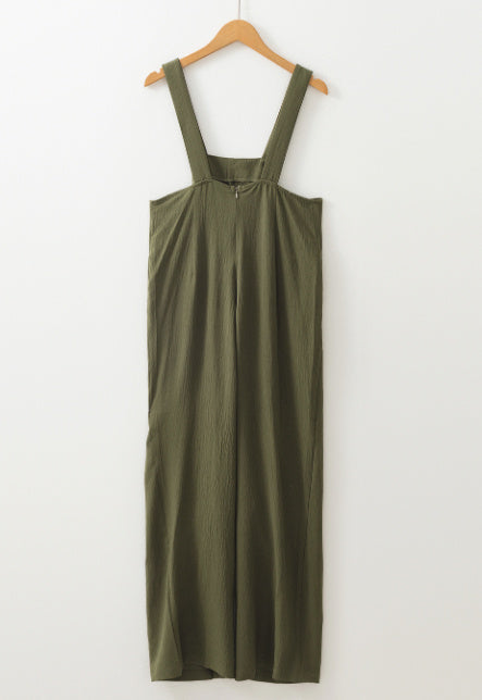 Jungle Green Solid Color Buttoned Straight Overall