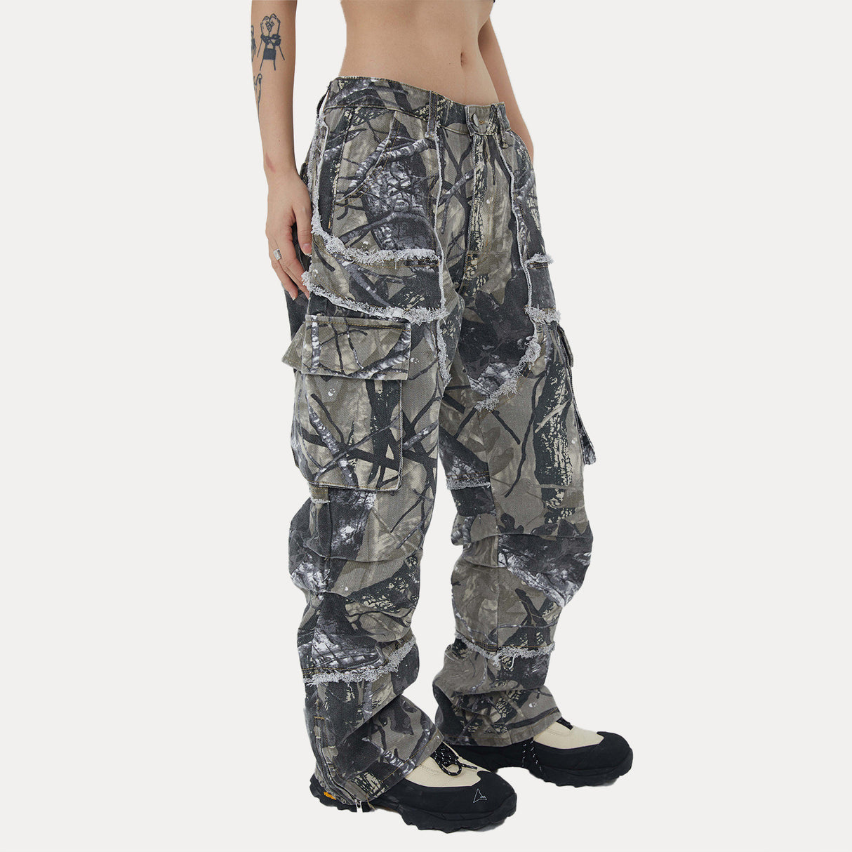Guochao Brand Street Jungle Camouflage Leaf Trousers Loose