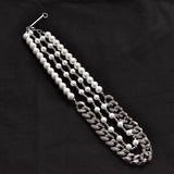 Double-layer Pearl Stacked Cuban Link Chain Stitching Necklace