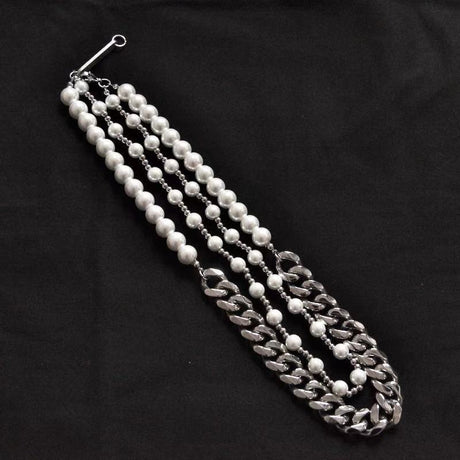 Double-layer Pearl Stacked Cuban Link Chain Stitching Necklace
