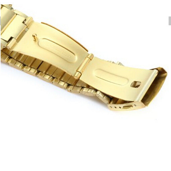 Gold steel strap quartz watch