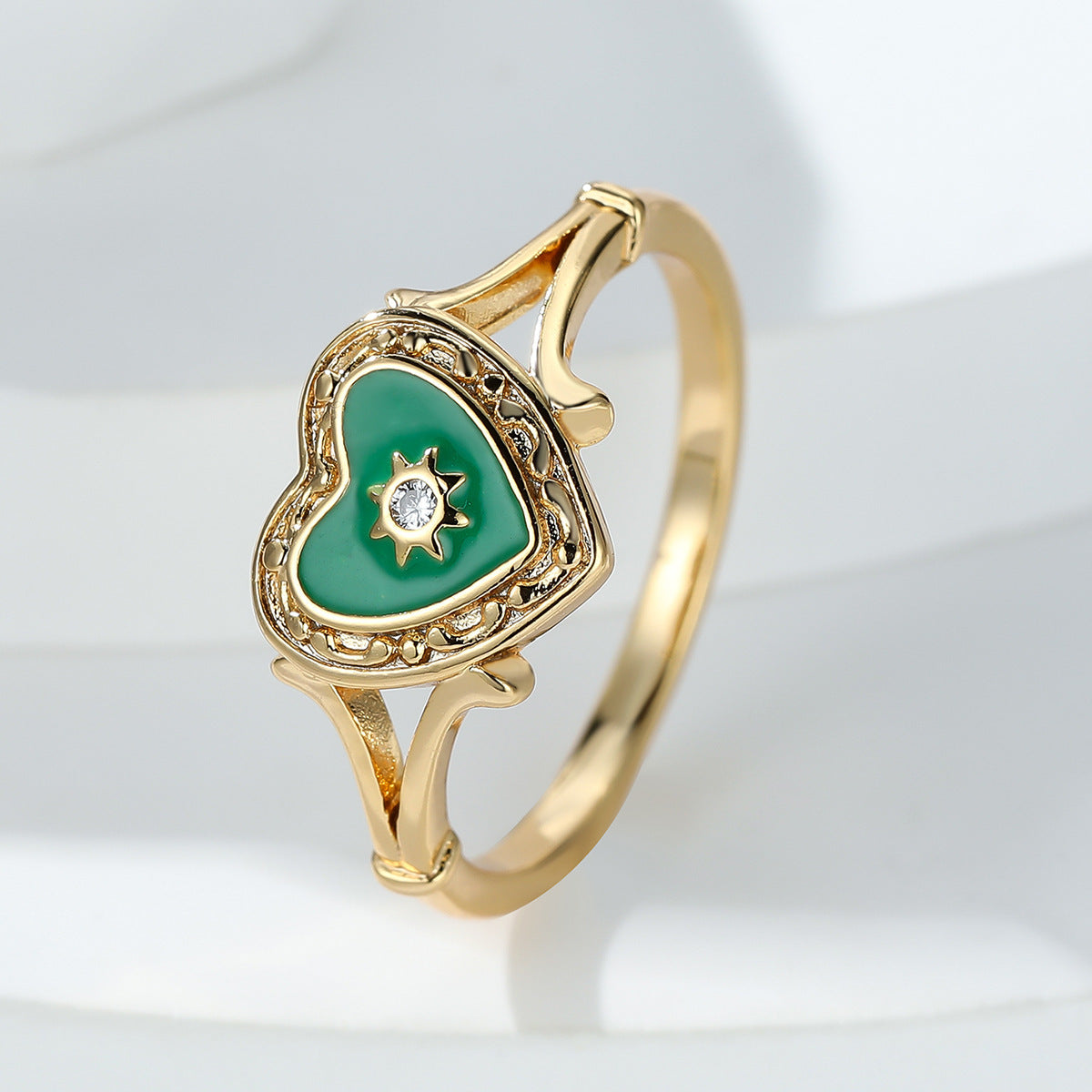 Fashion Gothic Black Enamel Heart Drop Ring