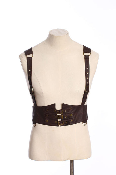 Gear Duke Steampunk Industrial Gothic Gothic Sling Fashion Strap Men's Slim Short Leather Vest Women