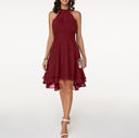 Women'S Fashion Sexy Solid Color Tailoring Layered Sleeveless Chiffon Party Evening Dress