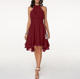 Women'S Fashion Sexy Solid Color Tailoring Layered Sleeveless Chiffon Party Evening Dress