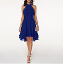 Women'S Fashion Sexy Solid Color Tailoring Layered Sleeveless Chiffon Party Evening Dress