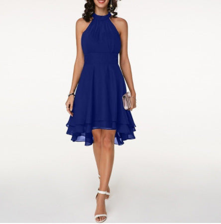 Women'S Fashion Sexy Solid Color Tailoring Layered Sleeveless Chiffon Party Evening Dress