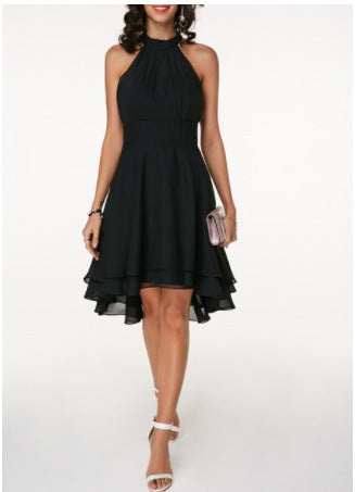 Women'S Fashion Sexy Solid Color Tailoring Layered Sleeveless Chiffon Party Evening Dress