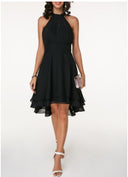 Women'S Fashion Sexy Solid Color Tailoring Layered Sleeveless Chiffon Party Evening Dress