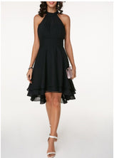 Women'S Fashion Sexy Solid Color Tailoring Layered Sleeveless Chiffon Party Evening Dress