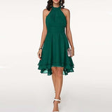 Women'S Fashion Sexy Solid Color Tailoring Layered Sleeveless Chiffon Party Evening Dress