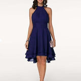 Women'S Fashion Sexy Solid Color Tailoring Layered Sleeveless Chiffon Party Evening Dress