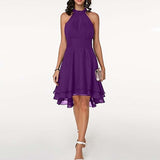 Women'S Fashion Sexy Solid Color Tailoring Layered Sleeveless Chiffon Party Evening Dress