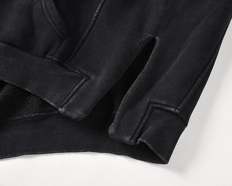 European And American High-Street Washed Short, Personalized Tailoring Side Slit Loose Hooded Sweater