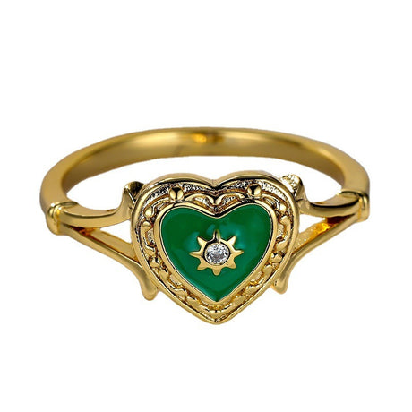 Fashion Gothic Black Enamel Heart Drop Ring