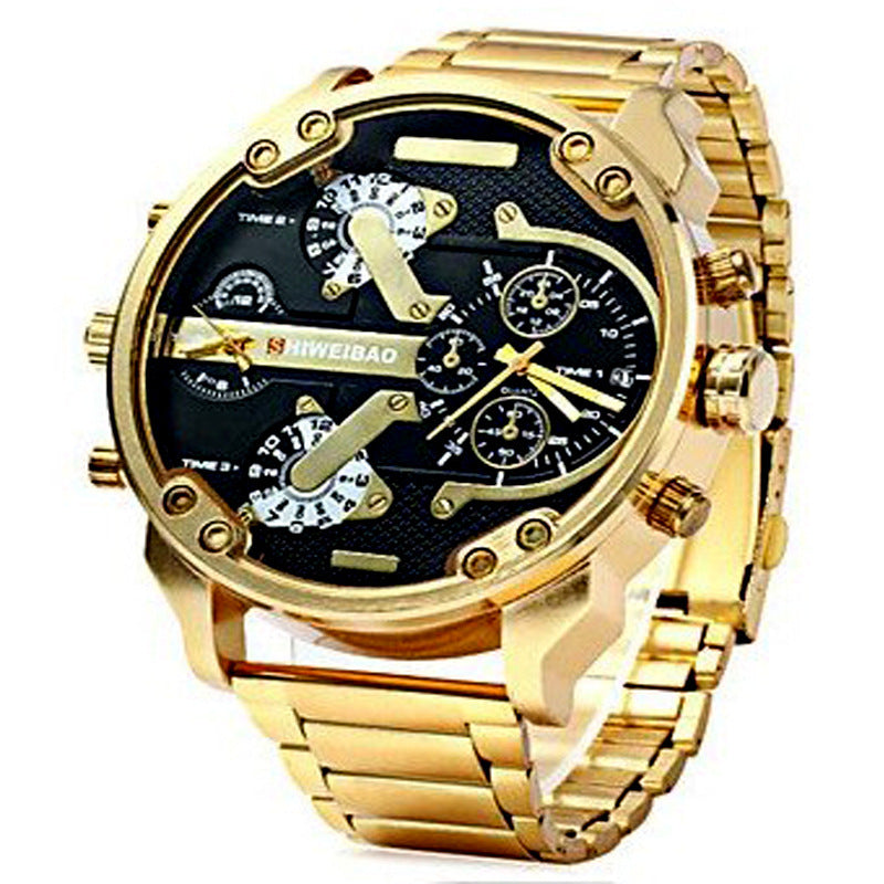 Gold steel strap quartz watch