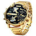 Gold steel strap quartz watch
