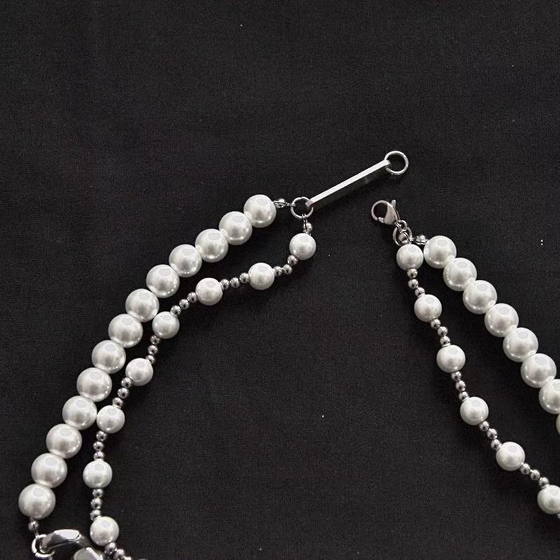 Double-layer Pearl Stacked Cuban Link Chain Stitching Necklace