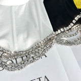 French Heavy Industry Rhinestone Side Three-dimensional Tailoring Is Thin And Short-sleeved Women