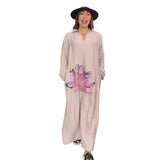 Urban Fashion Loose Flower V-neck Long-sleeve Dress