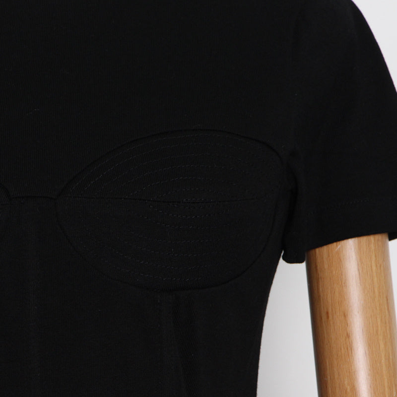 French Heavy Industry Rhinestone Side Three-dimensional Tailoring Is Thin And Short-sleeved Women