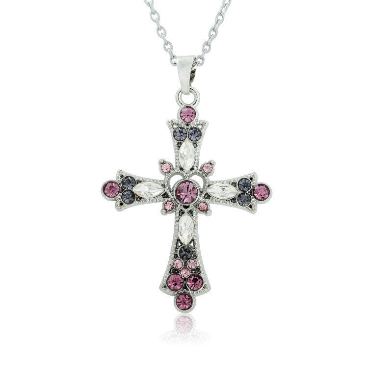 Gothic  Zircon Cross NecklaceEuropean
