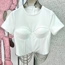 French Heavy Industry Rhinestone Side Three-dimensional Tailoring Is Thin And Short-sleeved Women