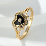 Fashion Gothic Black Enamel Heart Drop Ring