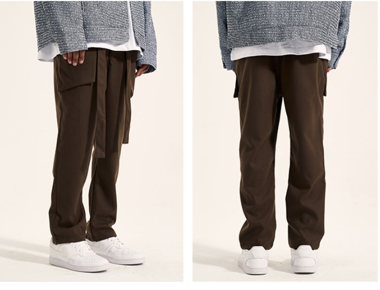 Woolen Ribbon Three-dimensional Tailoring Men's Loose Casual Trousers