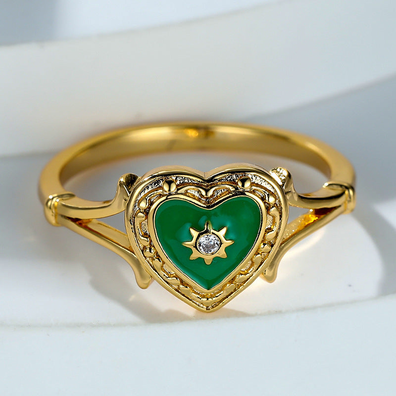 Fashion Gothic Black Enamel Heart Drop Ring