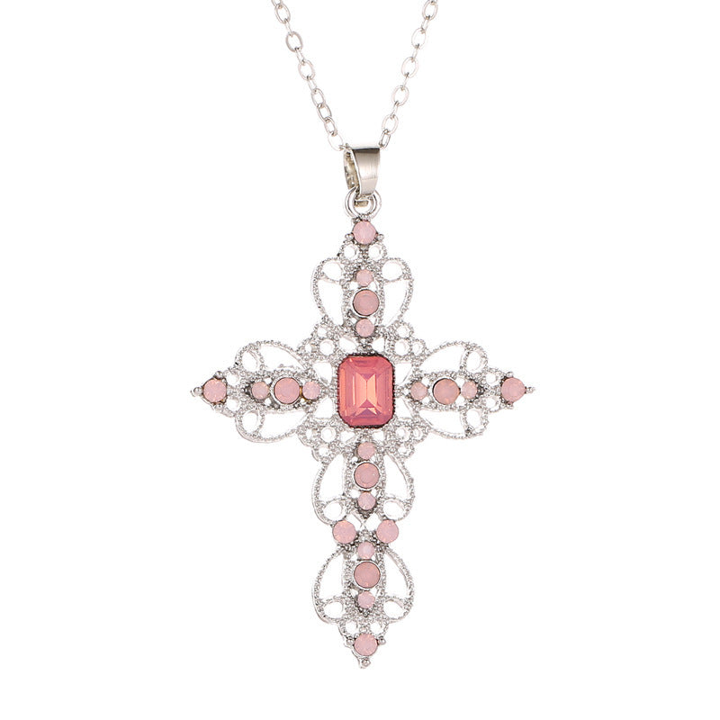 Gothic  Zircon Cross NecklaceEuropean