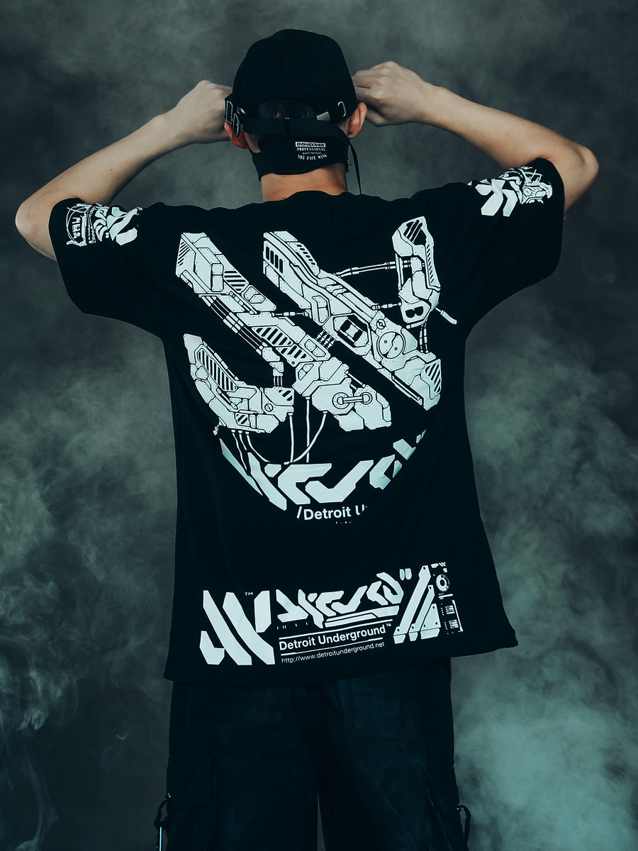 Avant Garde Men's Underground Electronic Music Trend Short Sleeved T Shirt