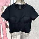 French Heavy Industry Rhinestone Side Three-dimensional Tailoring Is Thin And Short-sleeved Women