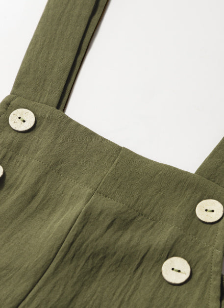 Jungle Green Solid Color Buttoned Straight Leg Overall