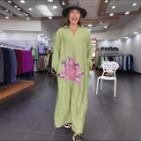 Urban Fashion Loose Flower V-neck Long-sleeve Dress