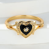 Fashion Gothic Black Enamel Heart Drop Ring