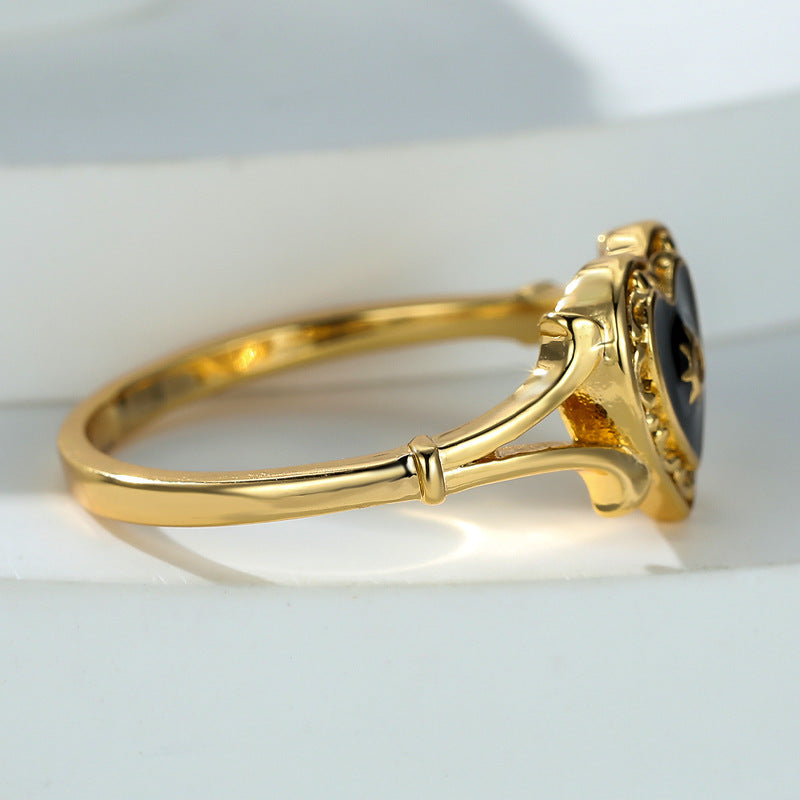 Fashion Gothic Black Enamel Heart Drop Ring