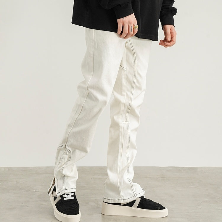 Three-dimensional Tailoring Of White Jeans With Contour Line Split Zipper