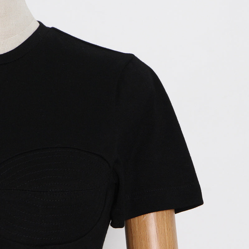 French Heavy Industry Rhinestone Side Three-dimensional Tailoring Is Thin And Short-sleeved Women